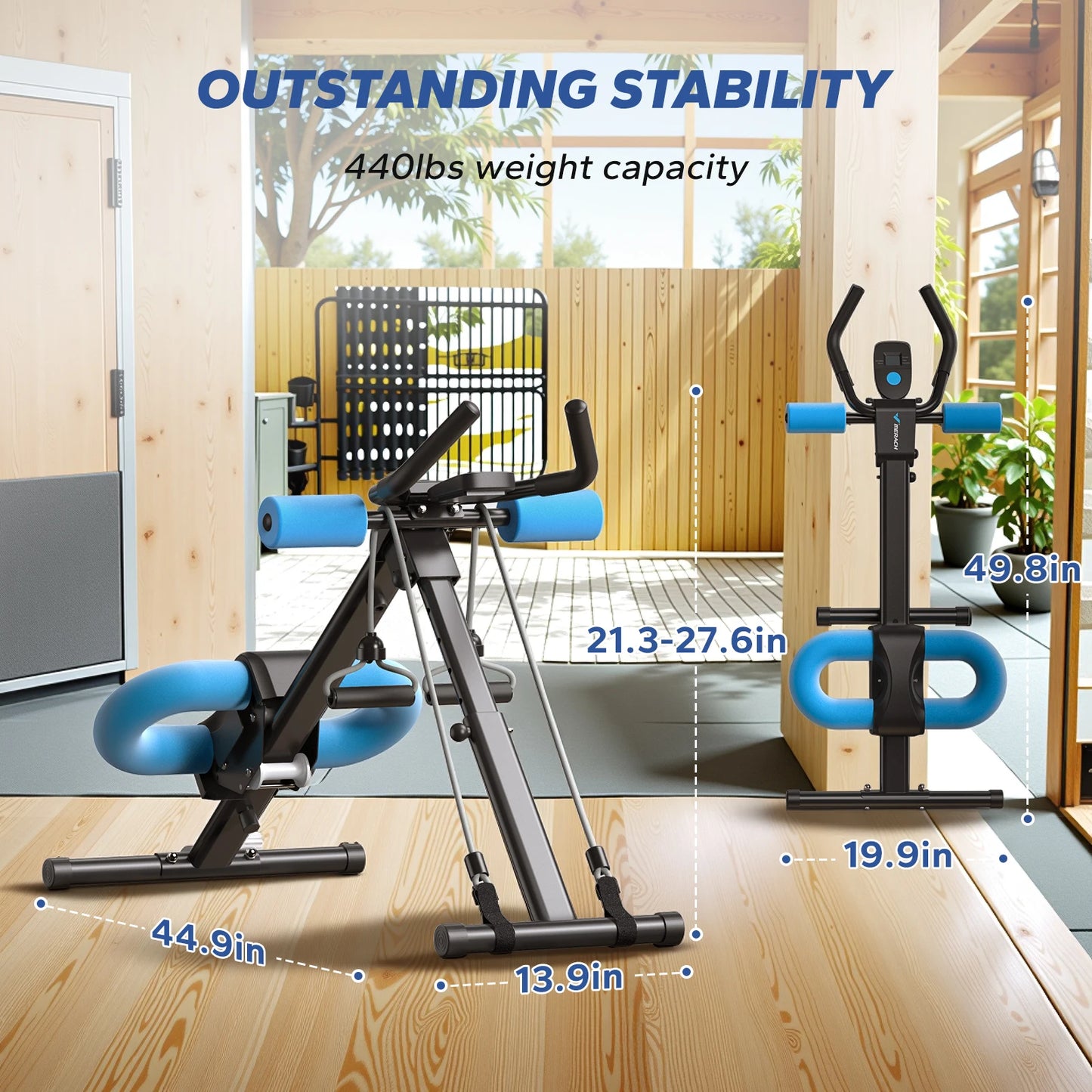 Powerful Ab Trainer Adjustable Foldable Design Protects Knees - Fitness Gym Workout