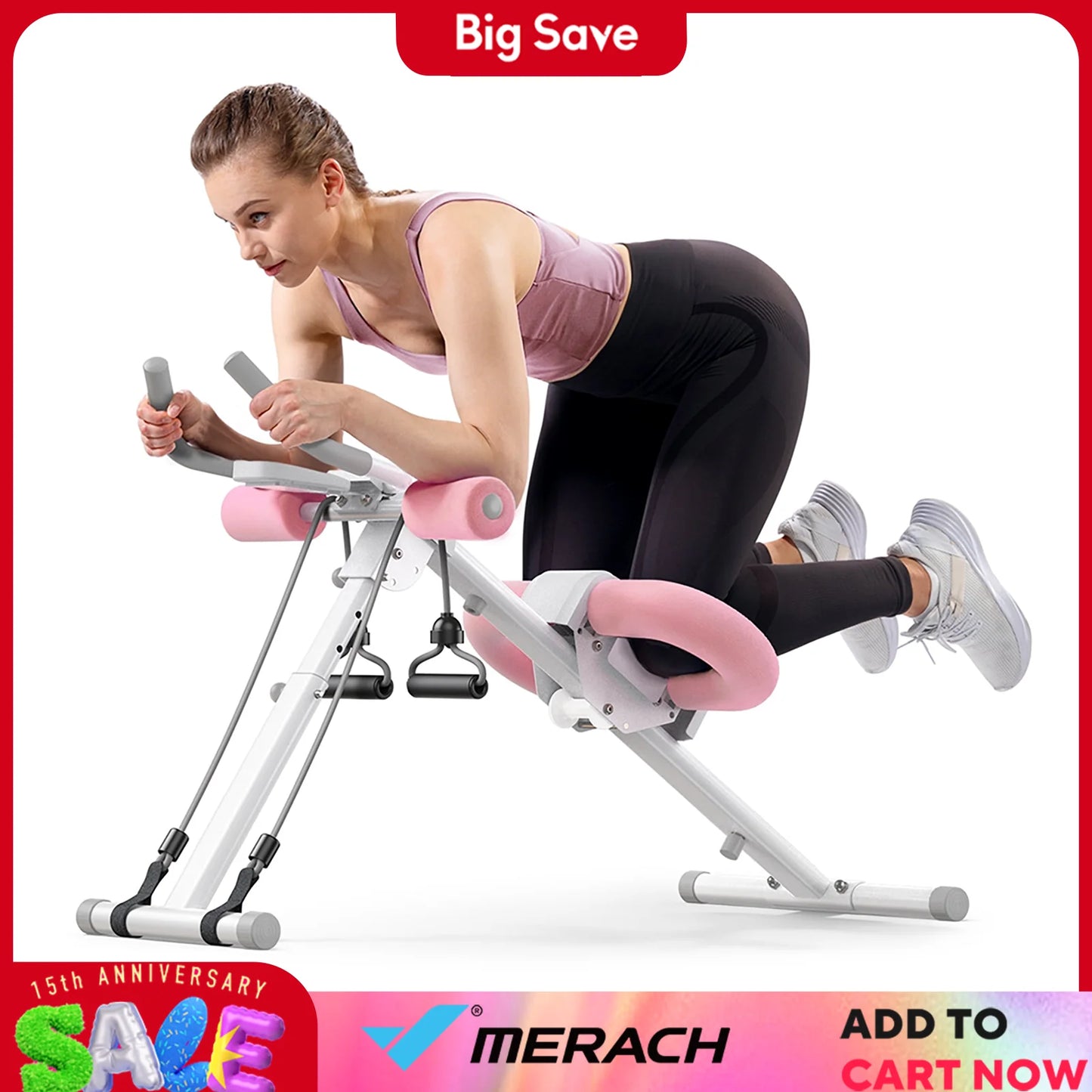 Powerful Ab Trainer Adjustable Foldable Design Protects Knees - Fitness Gym Workout