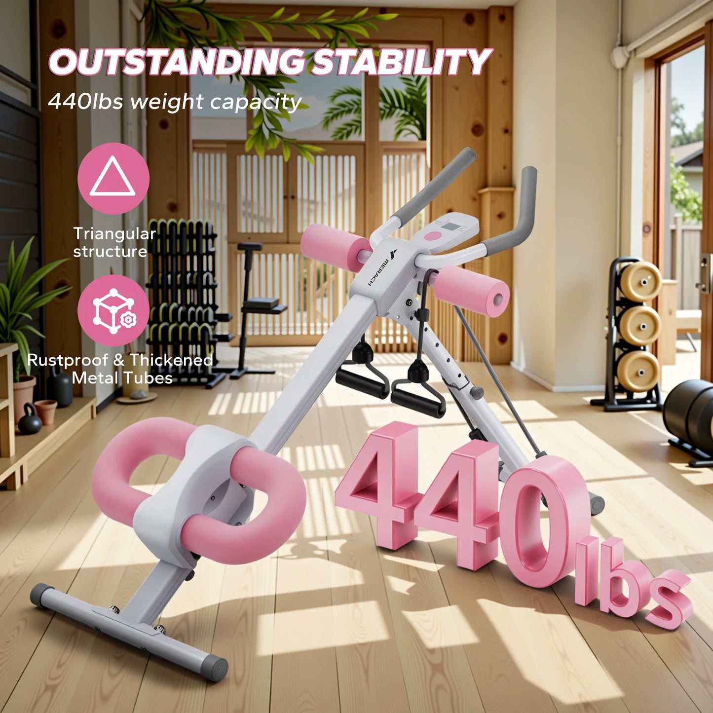 Powerful Ab Trainer Adjustable Foldable Design Protects Knees - Fitness Gym Workout