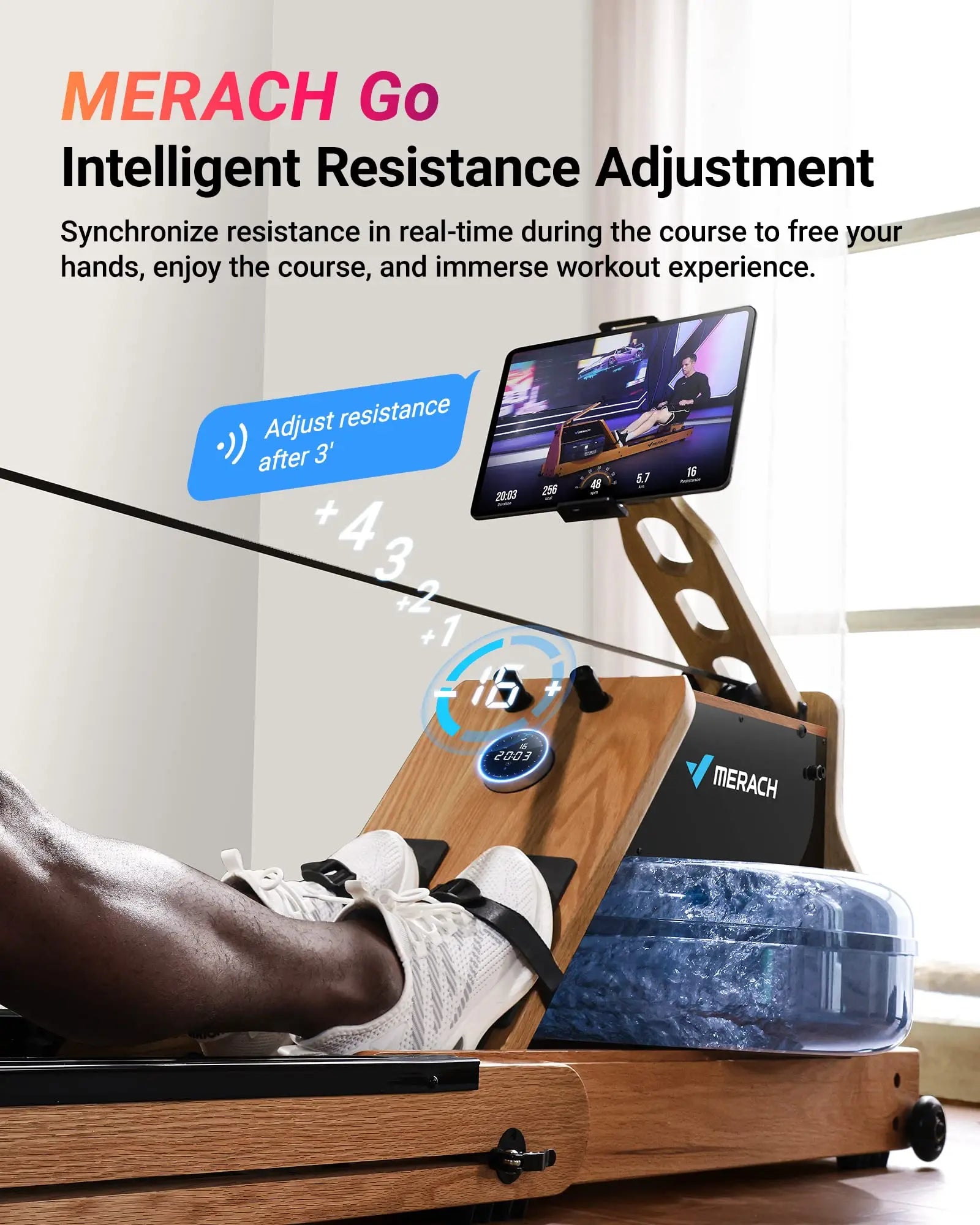 Innovative Rowing Machine With Foldable Oak Frame for Space Saving - Fitness Gym Workout