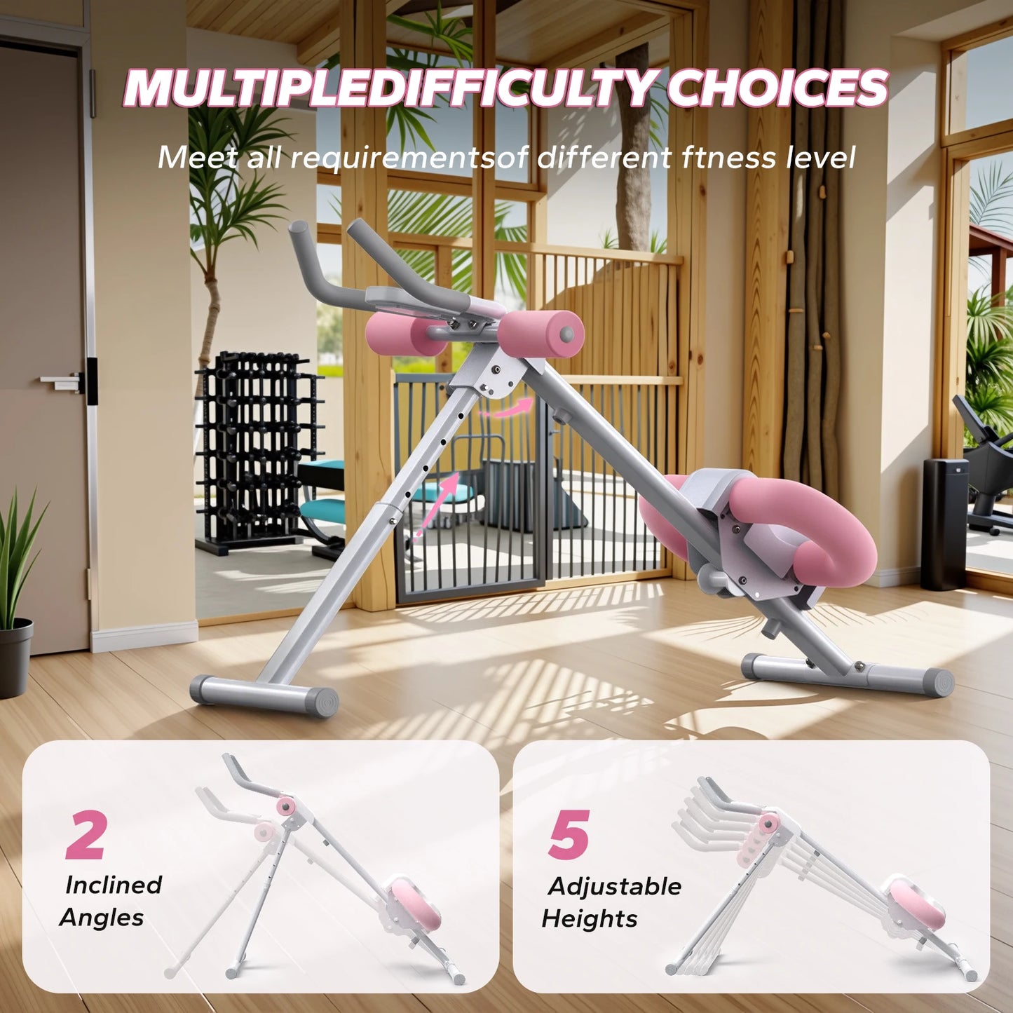 Powerful Ab Trainer Adjustable Foldable Design Protects Knees - Fitness Gym Workout
