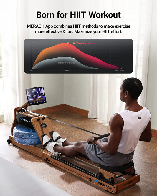 Innovative Rowing Machine With Foldable Oak Frame for Space Saving - Fitness Gym Workout