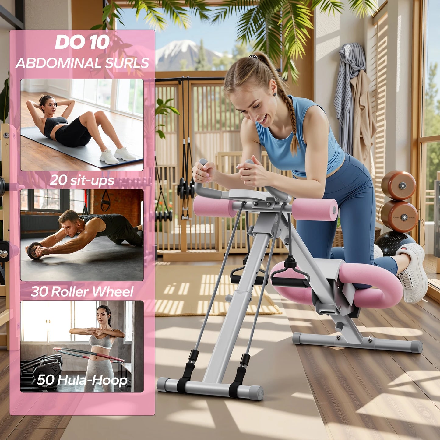 Powerful Ab Trainer Adjustable Foldable Design Protects Knees - Fitness Gym Workout