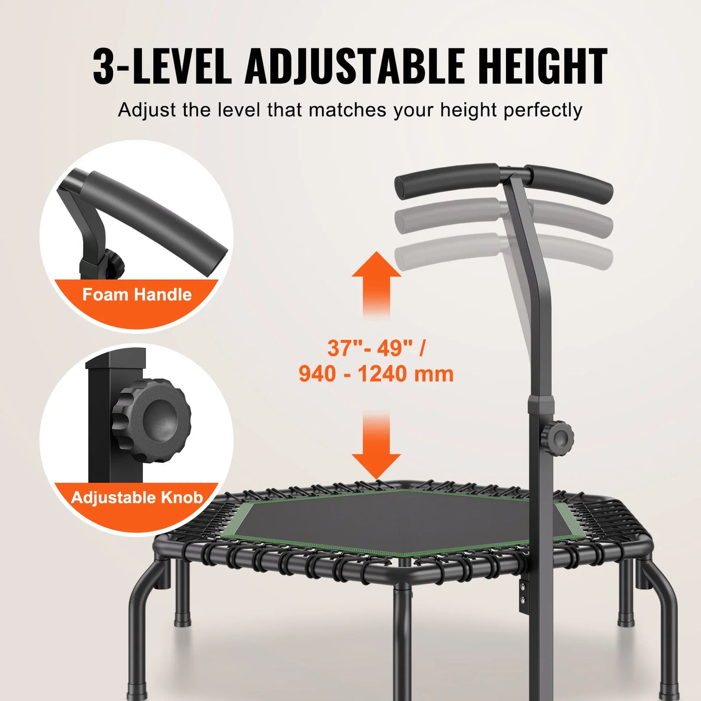 Invigorating Fitness Trampoline Adjustable Handle for Stable Workouts