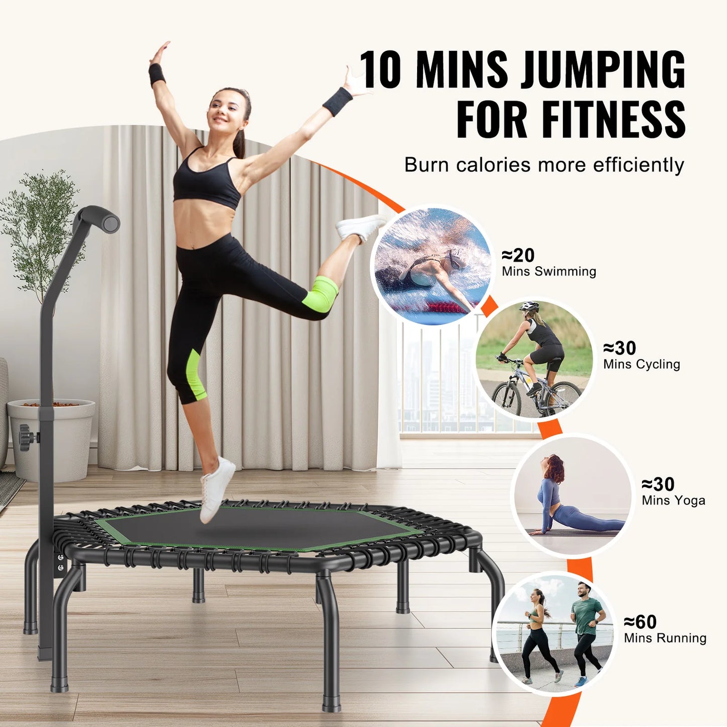 Invigorating Fitness Trampoline Adjustable Handle for Stable Workouts